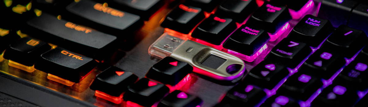 A colorful RGB key board with a secured USB token